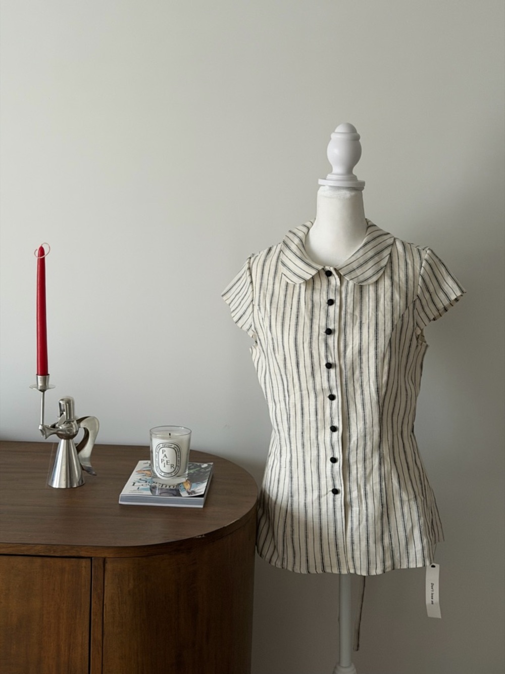 Reformation Cream and Black Striped Cap Sleeve Button-Down Top